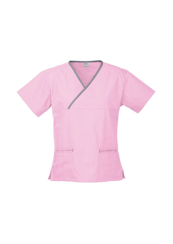 Ladies Contrast Crossover Scrubs Top - Image 2